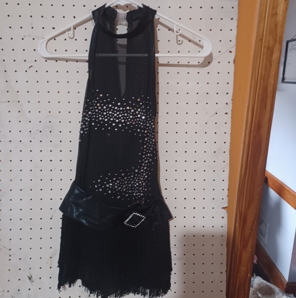 Black Dance Costume With Rhinestones On Top